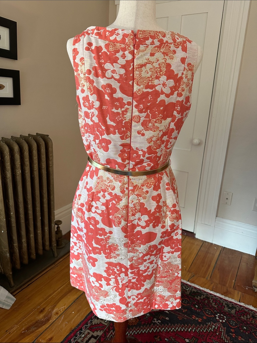 NWT Tahari Arthur Levine Retro Coral and Gold Brocade Cocktail Dress “Bonnie” - Picture 6 of 15